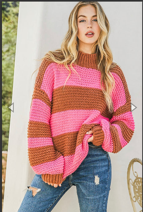 Pink & Brown Oversized Sweater