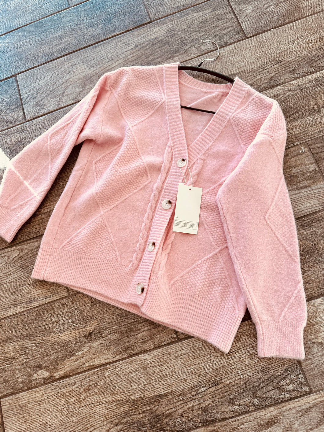 Cable Button Down Sweater in Pink