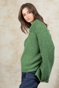 High Neck Side Opening Sweater Top in Green