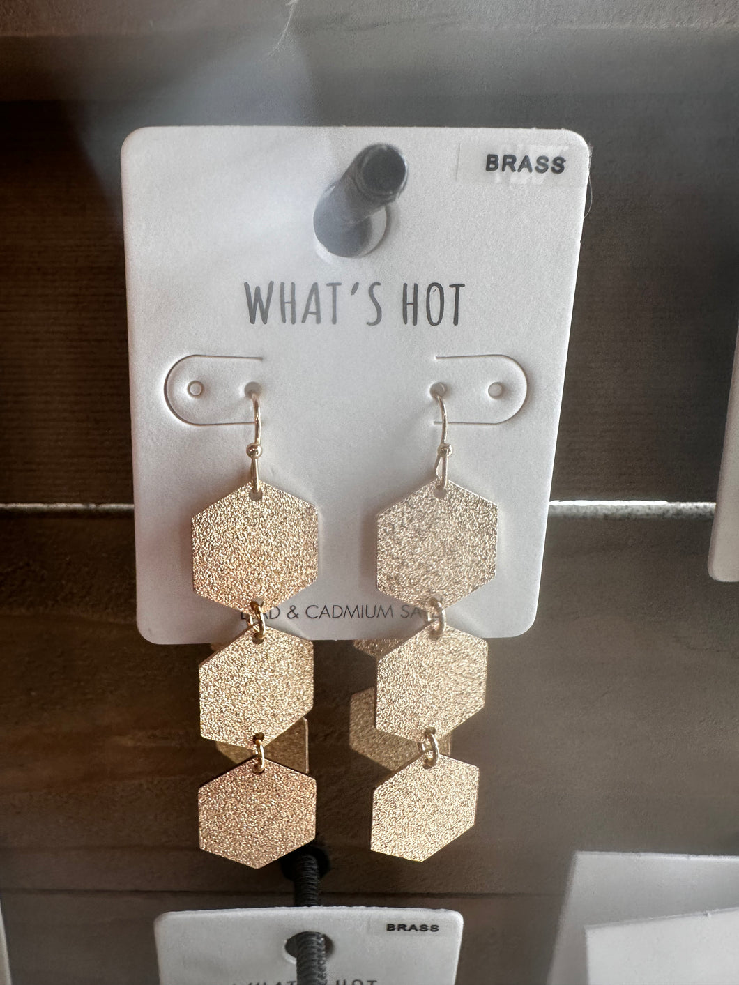 3 HEXAGON SATIN GOLD OR SILVER EARRINGS