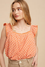 Eyelet Flutter Sleeve Cotton Blouse in Coral Peach