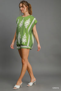 BORDER PONCHO STYLE TOP