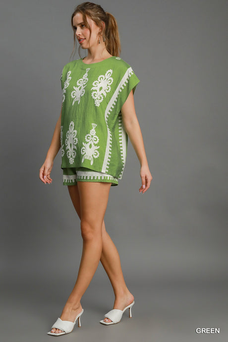 BORDER PONCHO STYLE TOP
