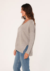 Mixed Rib V-Neck Sweater