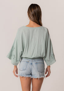 Eyelet Embroidered Blouse in Seafoam