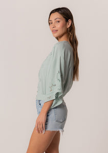 Eyelet Embroidered Blouse in Seafoam