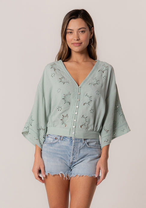 Eyelet Embroidered Blouse in Seafoam