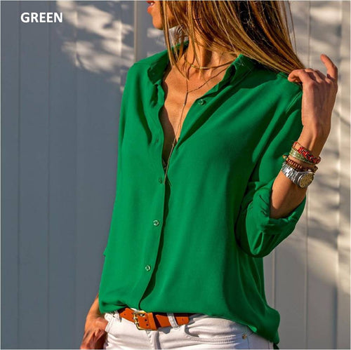 Women Elegant Long Sleeve Solid Tops Blouse