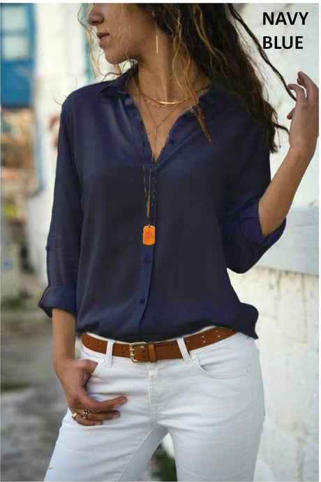 Women Elegant Long Sleeve Solid Tops Blouse