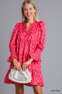 Hot Pink Chevron Tiered Print Dress