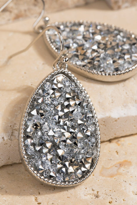 GLITTER STONE TEAR DROP EARRINGS