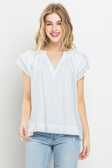 White Ruffle Sleeve Top