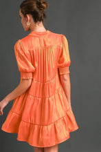 Collared Mid Button Cuffed Sleeve Shimmer Dress in Tangerine