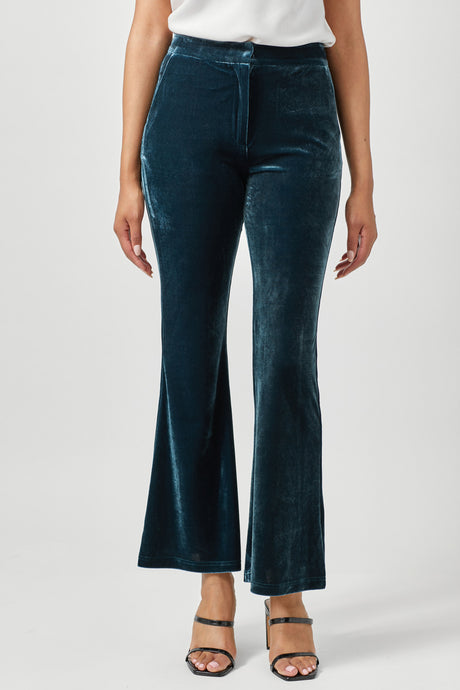 Velvet Flare Trousers in Teal