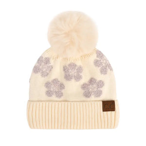 CHENILLE DAISY PATTERN BEANIE