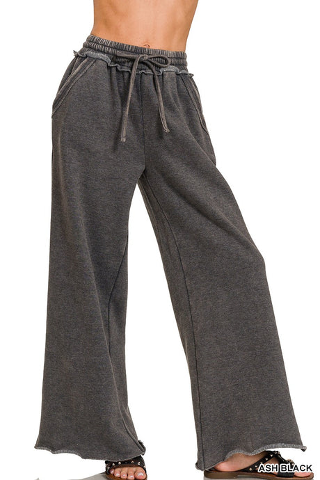 Fleece Palazzo Pant- Ash Black