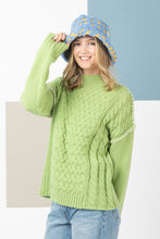 Stitch Detail Cable Knit Sweater Top in Avocado