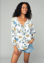 Floral Long Sleeve Button Front V Neck Blouse