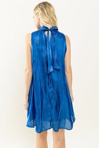 Mock Neck Sleeveless Satin Dress