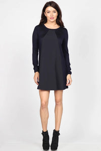 LONG SLEEVE DRESS WITH CHIFFON CONTRAST