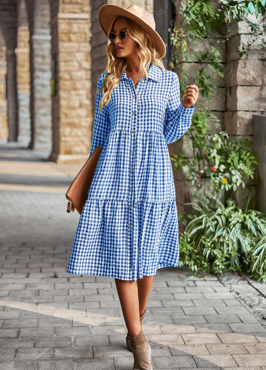 Long sleeve sale gingham dress