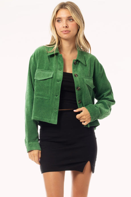 Semi Cropped Corduroy Jacket, Green