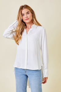 Peplum Back Buttondown Satin Shirt- White