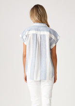 Stripe Button Down Short Sleeve Collared Blouse