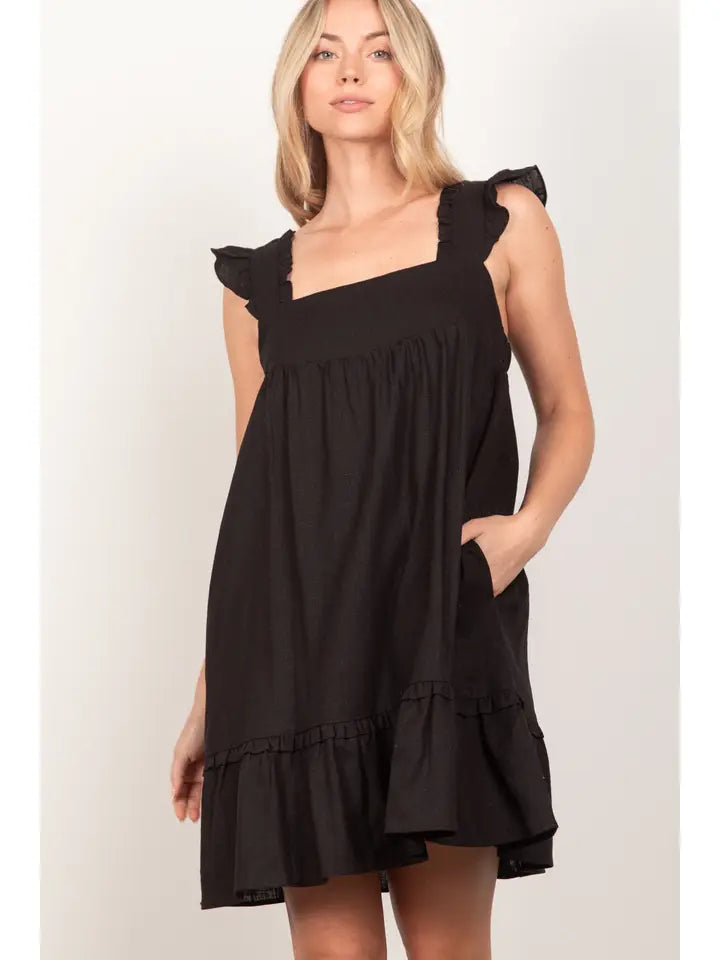 Mama Mia Linen Dress (BLACK)