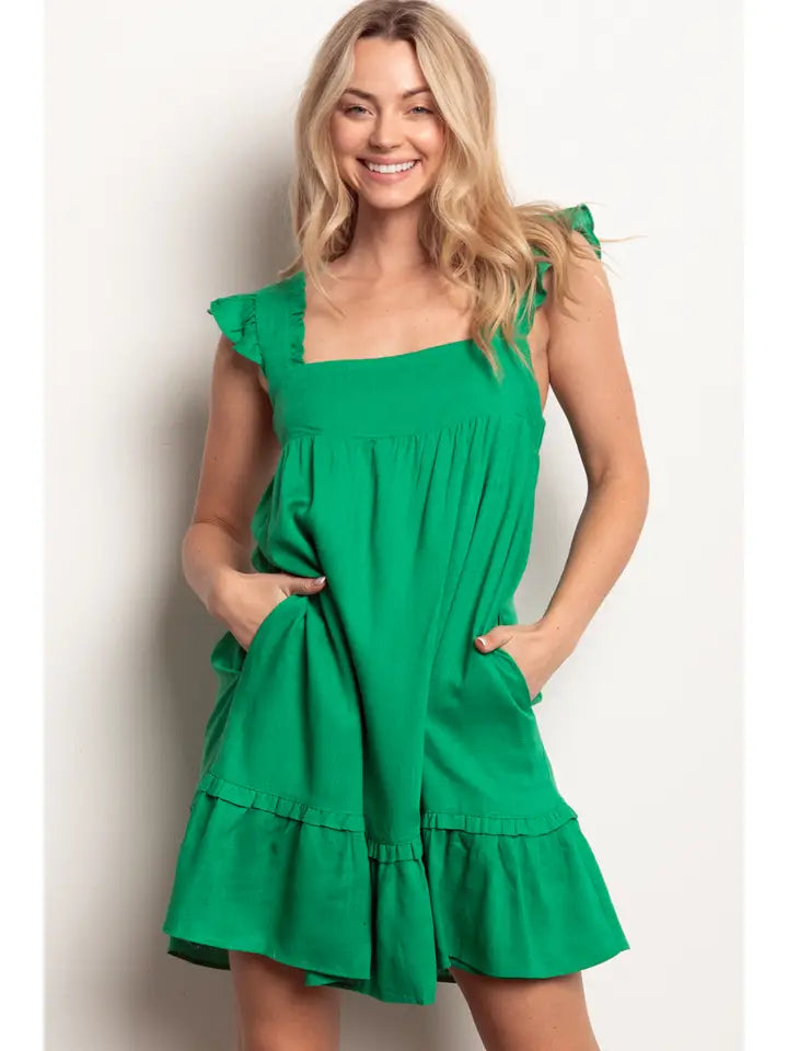 Mama Mia Linen Dress (GREEN)