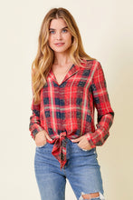 Washed Plaid Tie Front Shirt